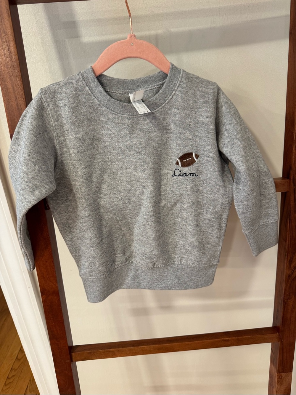 Personalized Liam Gray Kids Sweatshirt with Football Embroidery